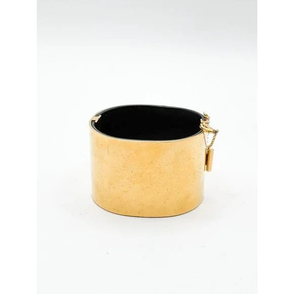 Celine Phoebe Philo Leather Manchette Hinged Bangle Bracelet Size M Italy Pouch - Picture 10 of 13